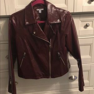 Maroon faux  leather biker jacket